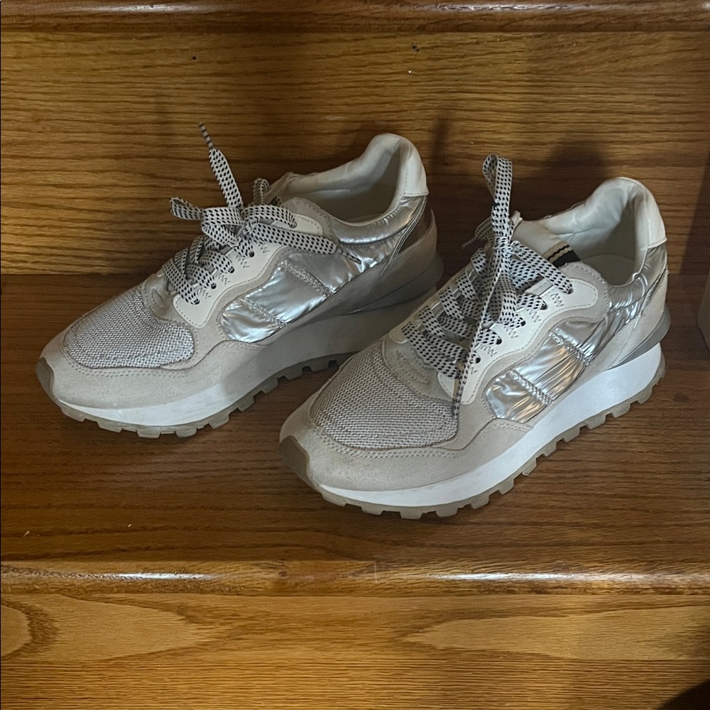 Women's Silver and Cream Sneakers